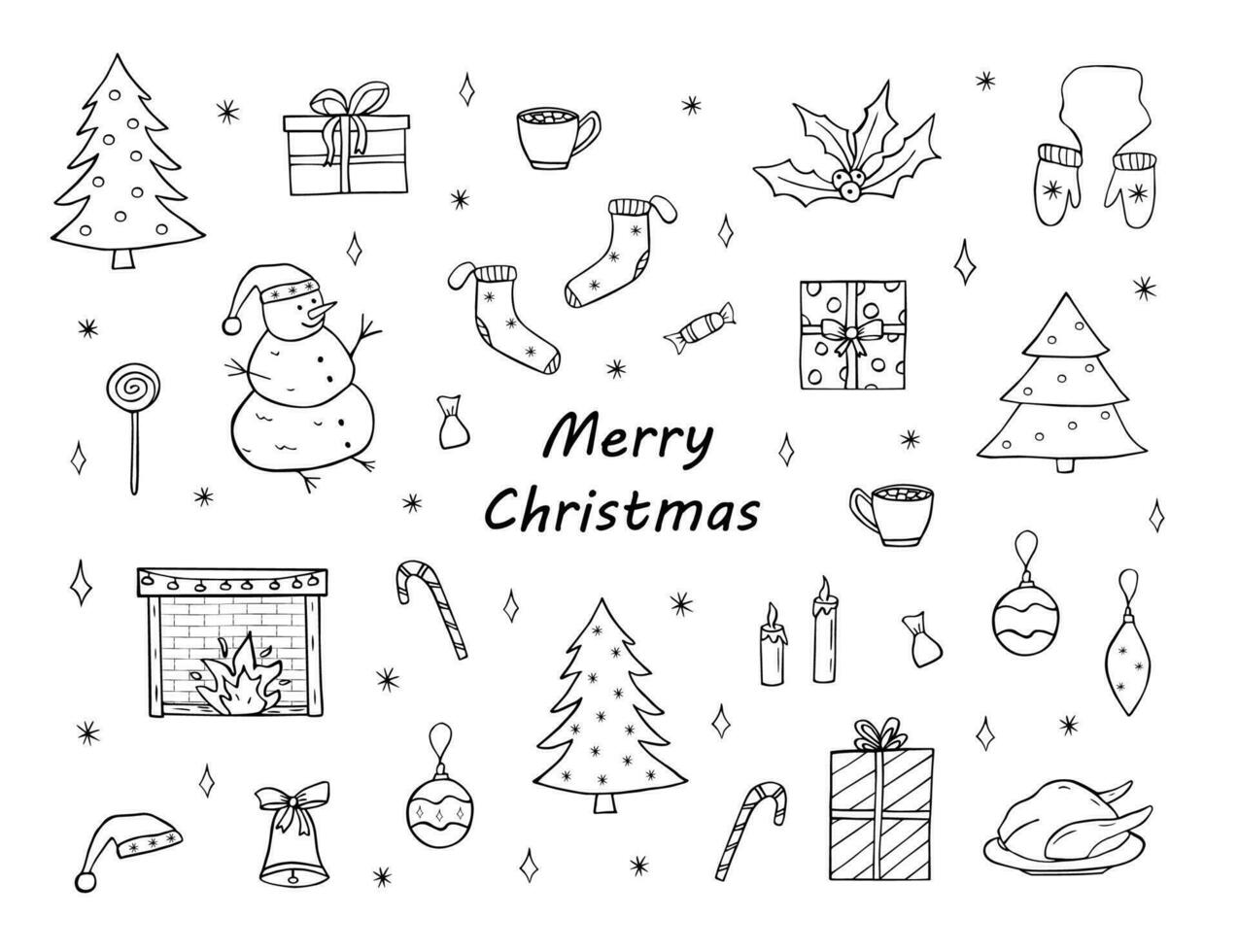 Noël et Nouveau année ensemble de griffonnage Icônes. vecteur illustration de dessin animé main dessiner éléments de le symbole de Noël.