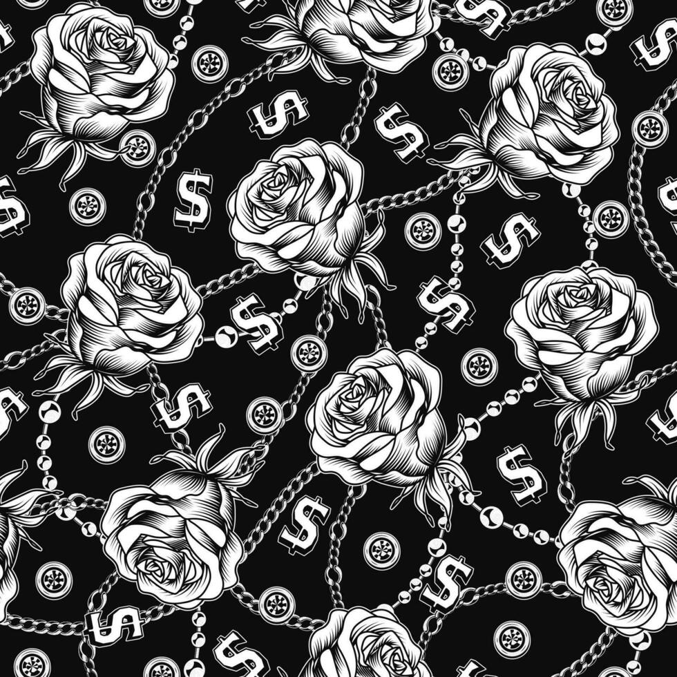 monochrome modèle avec noir gravé des roses vecteur