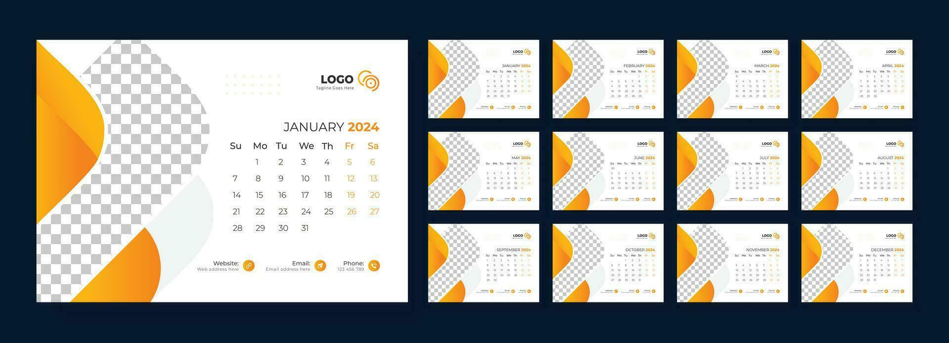 bureau calendrier 2024. modèle pour annuel calendrier 2024. bureau calendrier calendrier dans une minimaliste style. vecteur