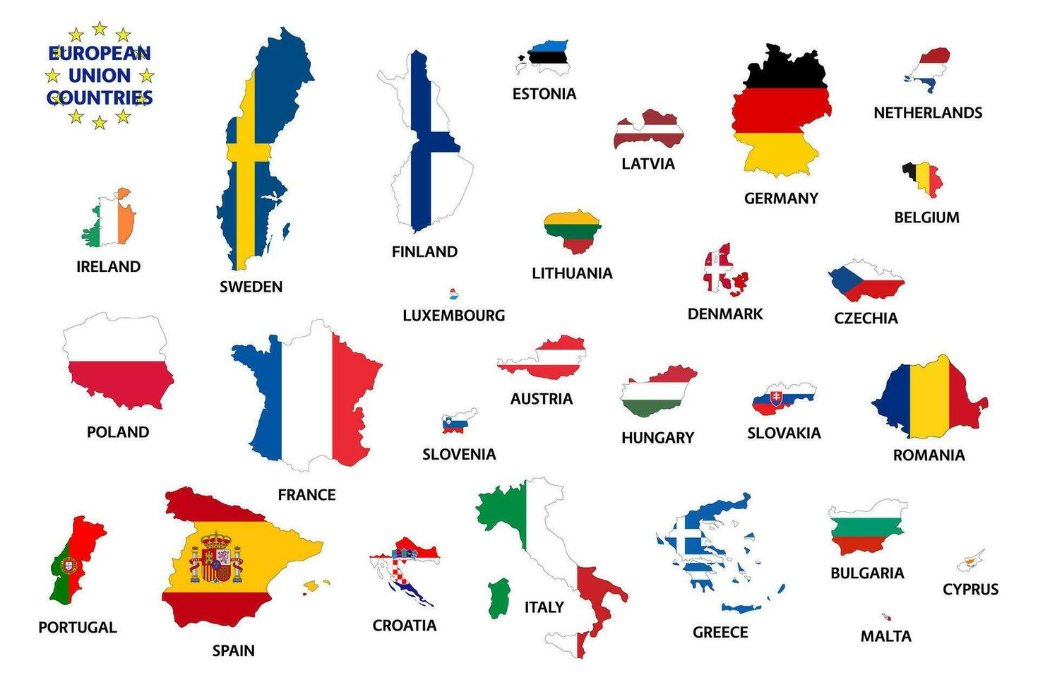 pays de l'union européenne avec des drapeaux après le brexit. états membres de l'union européenne sans le royaume uni. illustration vectorielle simple vecteur