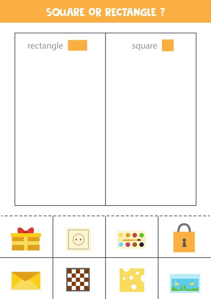 rectangle ou carré. trier les images en colonnes. formes géométriques. vecteur
