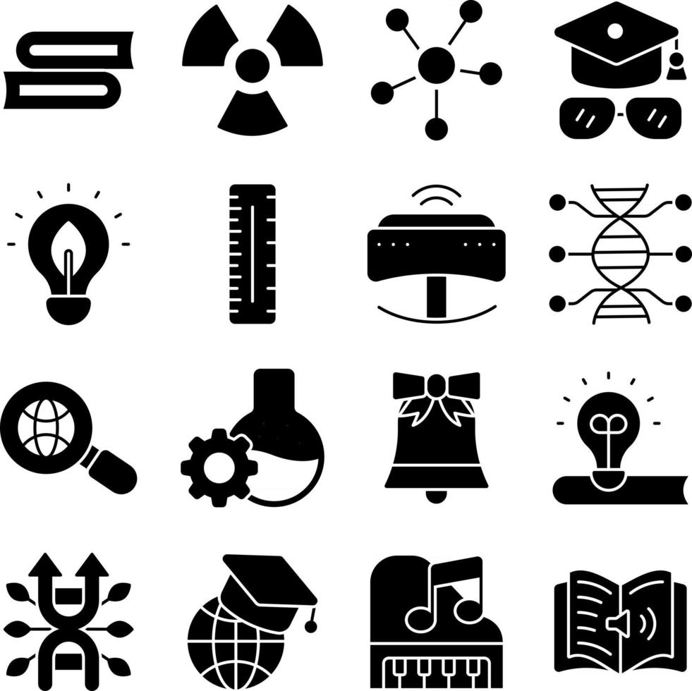 pack d'icônes de glyphes d'éducation scientifique vecteur