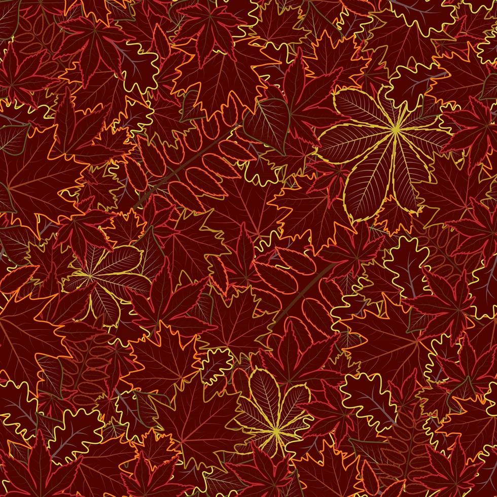 automne coloré différent contour chêne érable rowan raisin châtaignier feuilles modèle sans couture en arrière-plan lumineux. illustration vectorielle vecteur