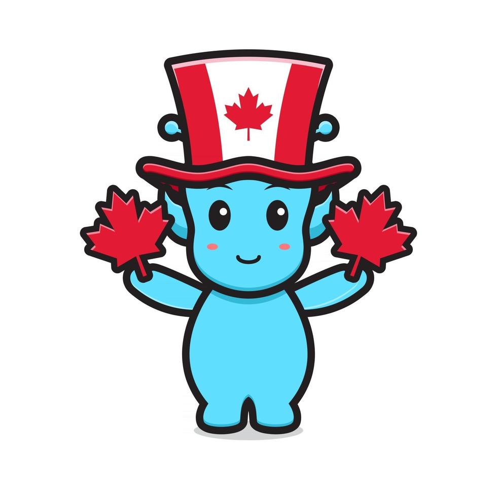 personnage extraterrestre mignon a célébré l'icône de vecteur de dessin animé de la fête du canada illustration