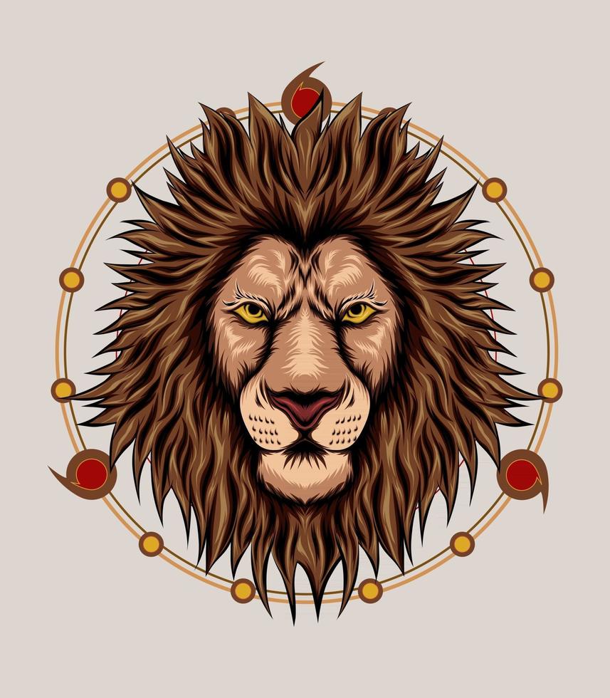 illustration de tête de lion avec symbole spirituel vecteur