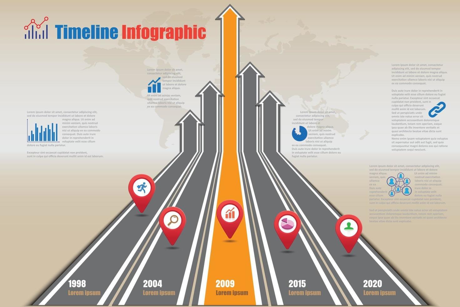 modèle d'infographie de chronologie de feuille de route d'entreprise avec des pointeurs conçus pour l'abstrait jalon diagramme moderne technologie de processus numérique marketing données présentation graphique illustration vectorielle vecteur