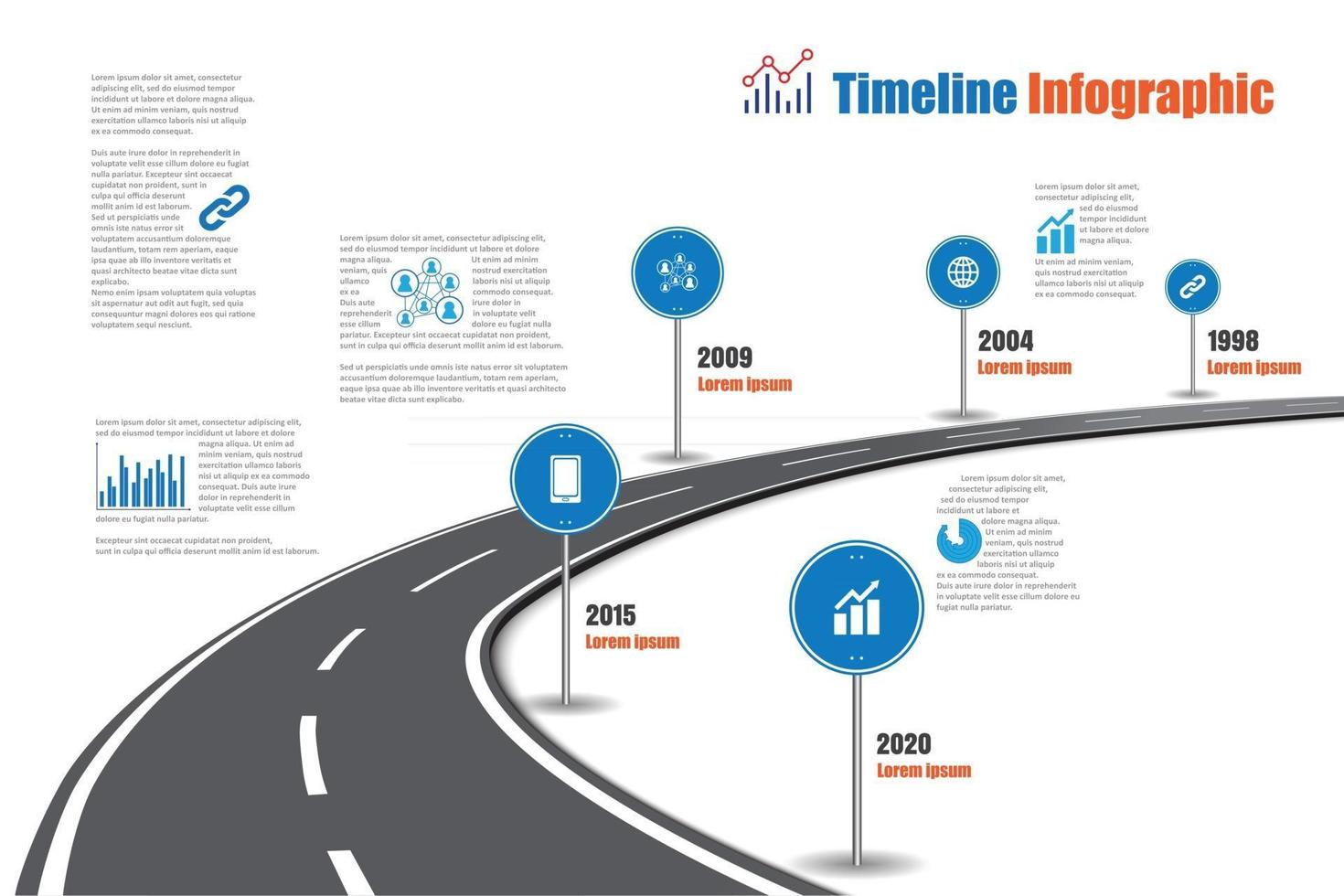 business road sign carte chronologie infographie conçu pour abstrait modèle jalon élément moderne diagramme processus technologie marketing numérique données présentation graphique illustration vectorielle vecteur