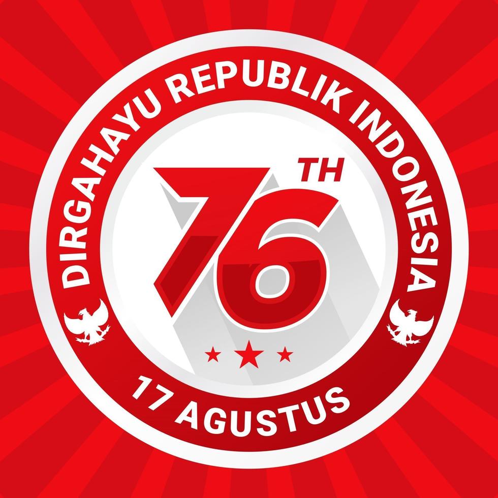 76e insigne rouge de la fête de l'indépendance de l'indonésie dirgahayu vecteur