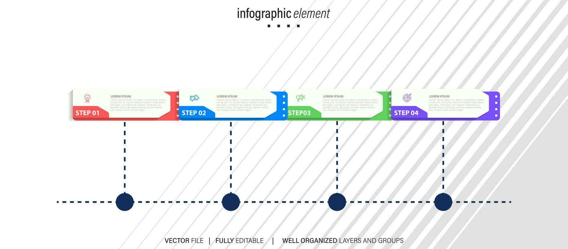 ligne étape infographie. 4 les options flux de travail diagramme, La Flèche chronologie nombre infographie, processus pas graphique. linéaire vecteur infographies. processus commande infographie La Flèche et pas point illustration