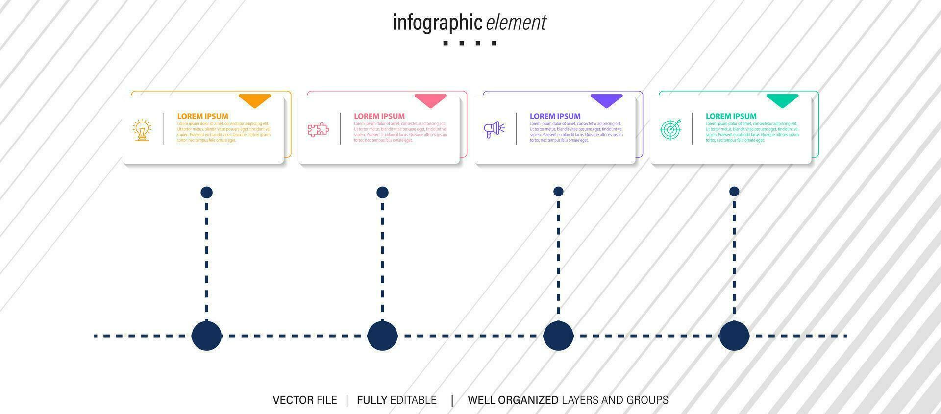 ligne étape infographie. 4 les options flux de travail diagramme, La Flèche chronologie nombre infographie, processus pas graphique. linéaire vecteur infographies. processus commande infographie La Flèche et pas point illustration