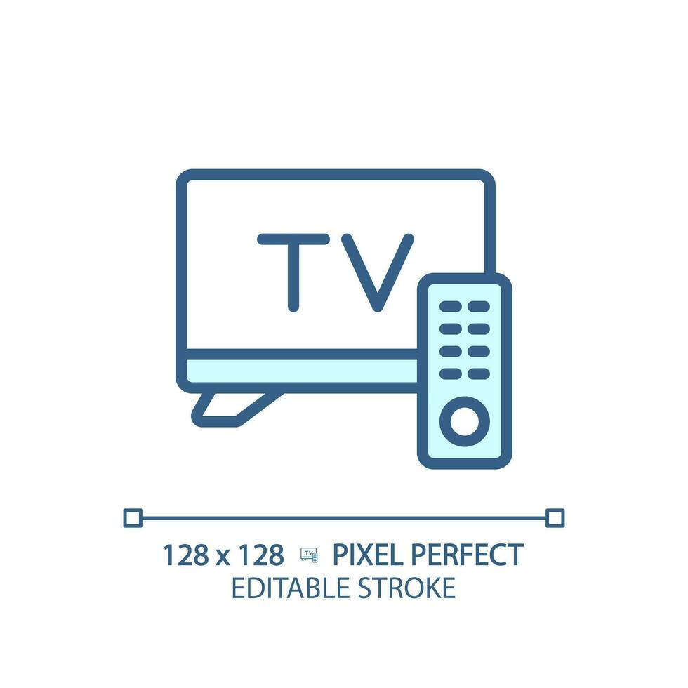 2d pixel parfait modifiable bleu télévision ensemble icône, isolé vecteur, mince ligne illustration représentant journalisme. vecteur