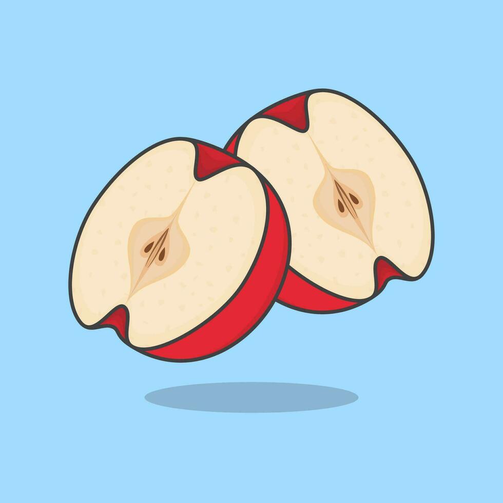 tranche de Pomme dessin animé vecteur illustration. Frais Pomme plat icône contour. Pomme