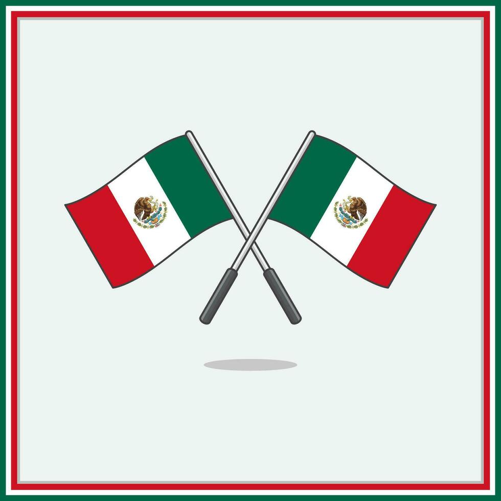 drapeau de Mexique dessin animé vecteur illustration. Mexique drapeau plat icône contour
