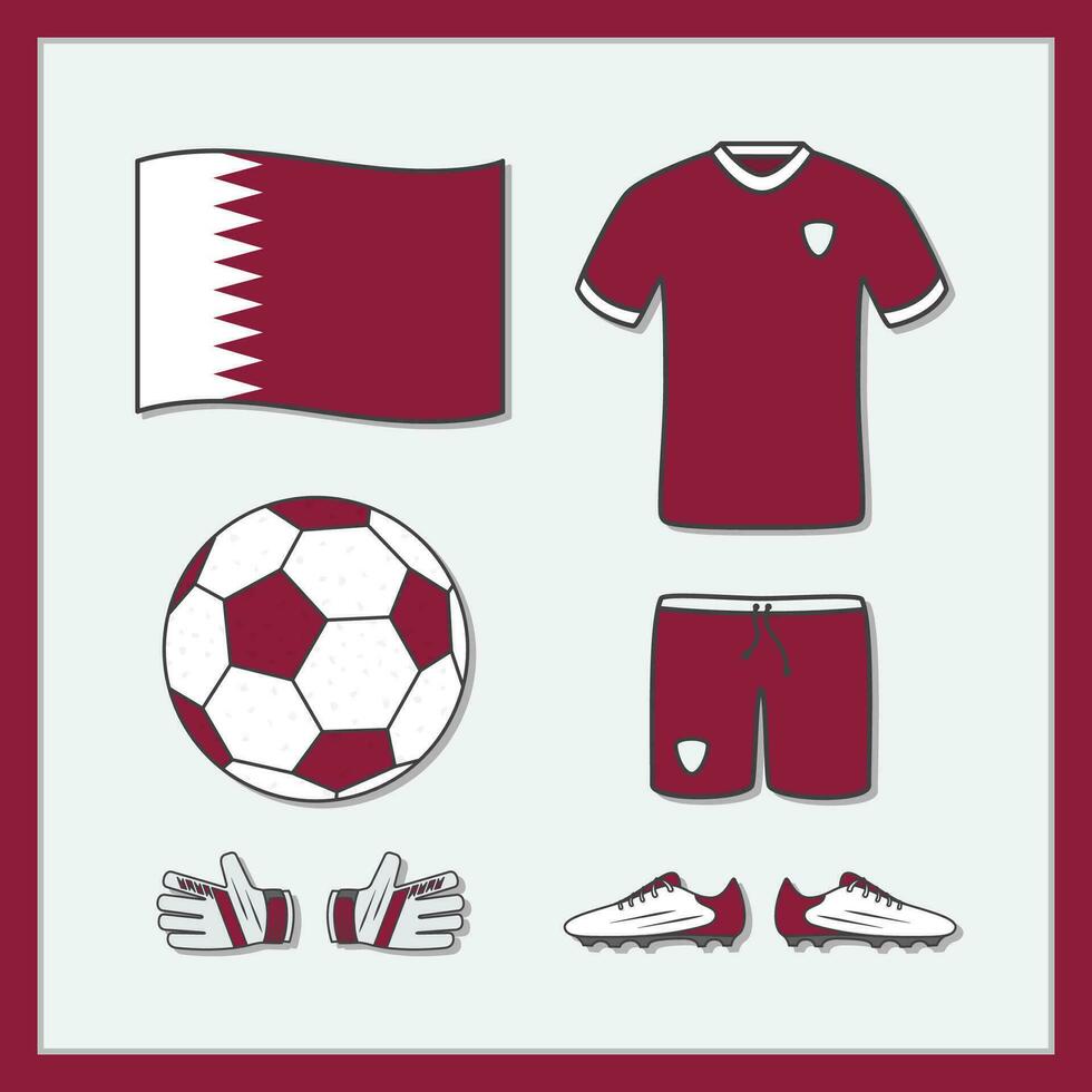 Qatar Football dessin animé vecteur illustration. Football maillots et Football Balle plat icône contour