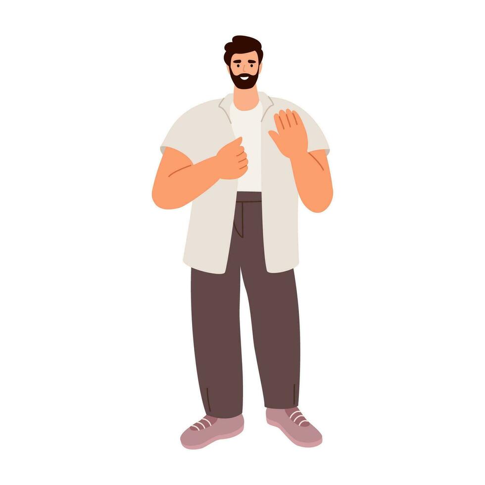 content Jeune homme. la personne dans moderne ample décontractée vêtements. plat vecteur illustration isolé sur blanc Contexte.