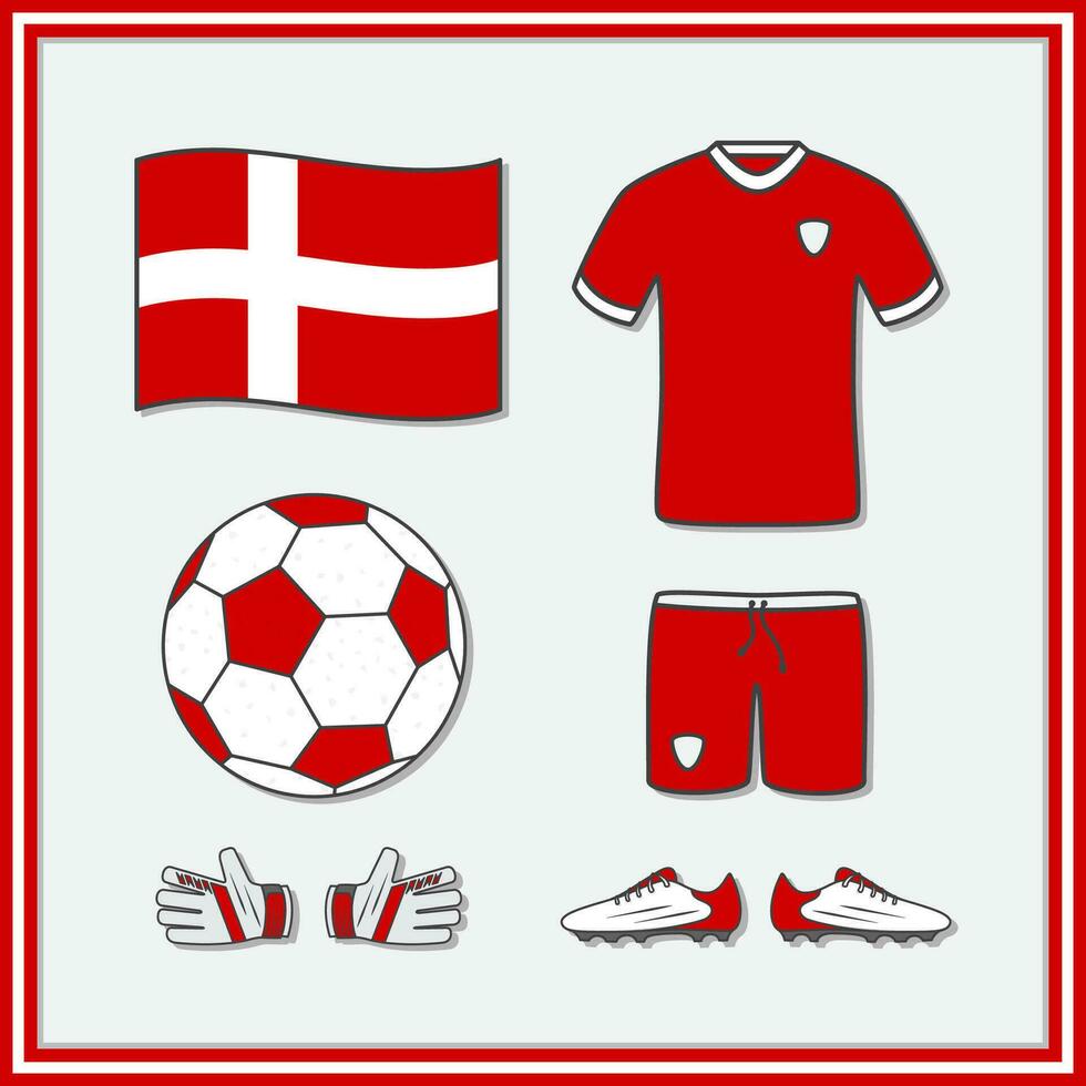 Danemark Football dessin animé vecteur illustration. Football Jersey et Football Balle plat icône contour