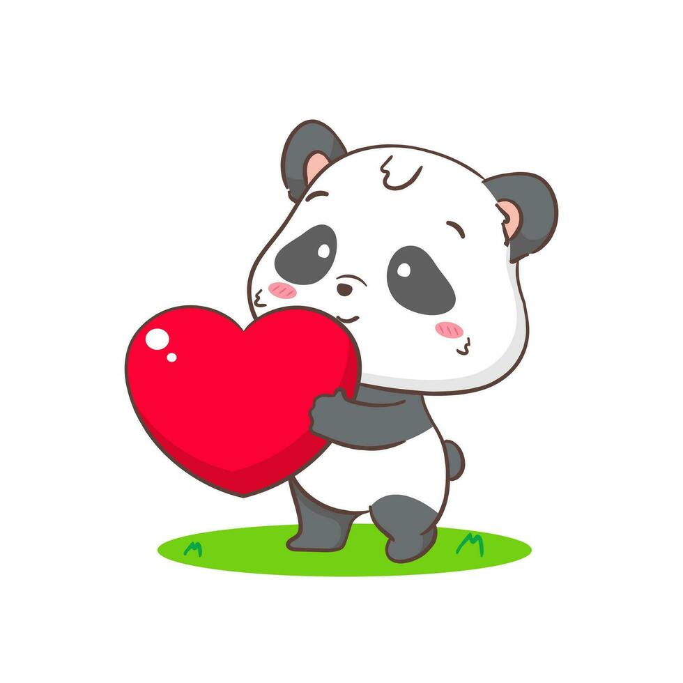 mignonne Panda avec gros l'amour cœur. adorable kawaii animal concept conception. plat dessin animé personnage. isolé blanc Contexte. vecteur art illustration