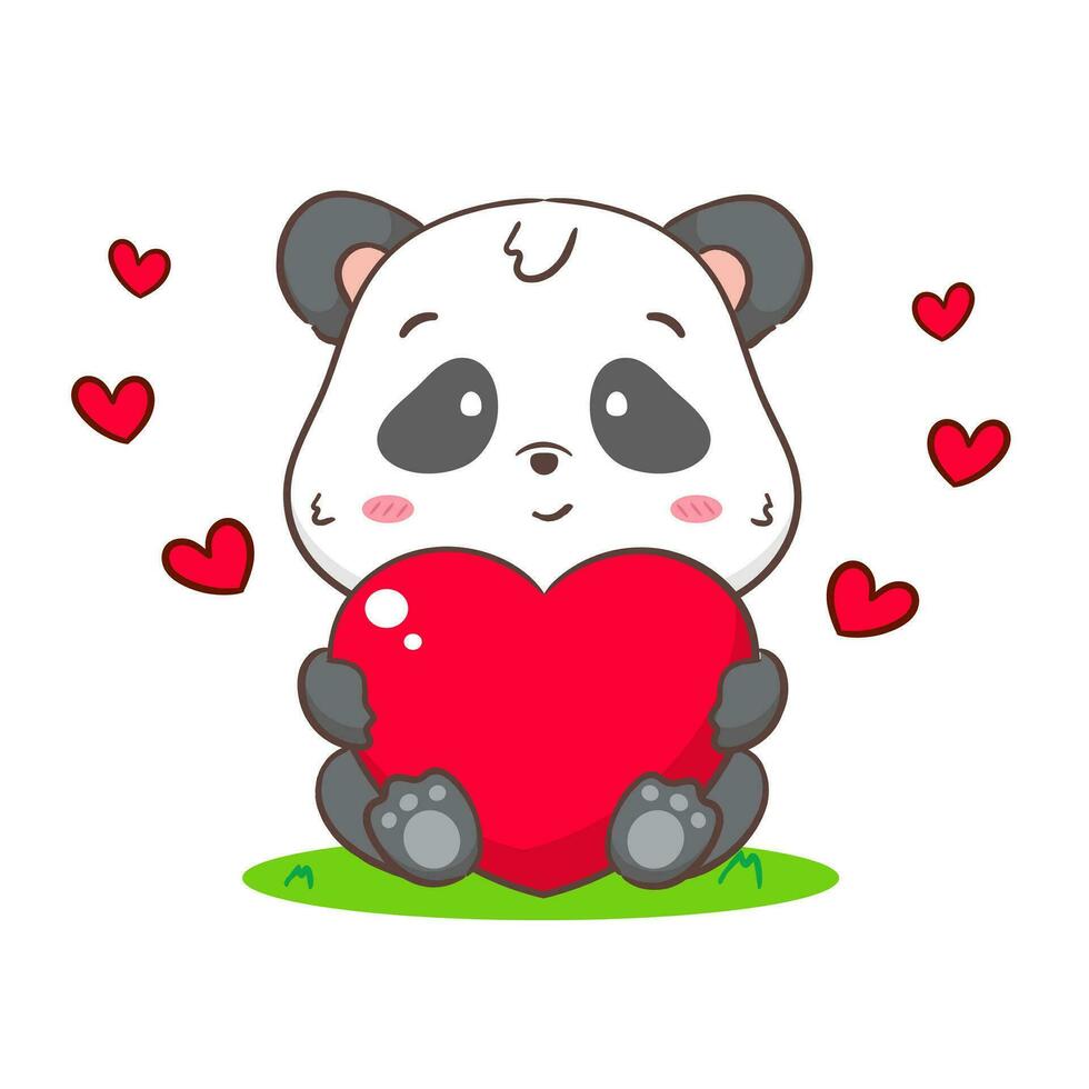 mignonne Panda avec gros l'amour cœur. adorable kawaii animal concept conception. plat dessin animé personnage. isolé blanc Contexte. vecteur art illustration