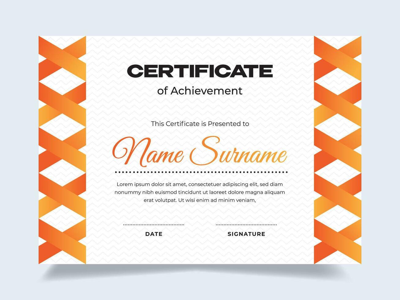 Orange origami certificat de réussite modèle avec icône badge. moderne certificat vecteur. parfait pour employé prix. vecteur