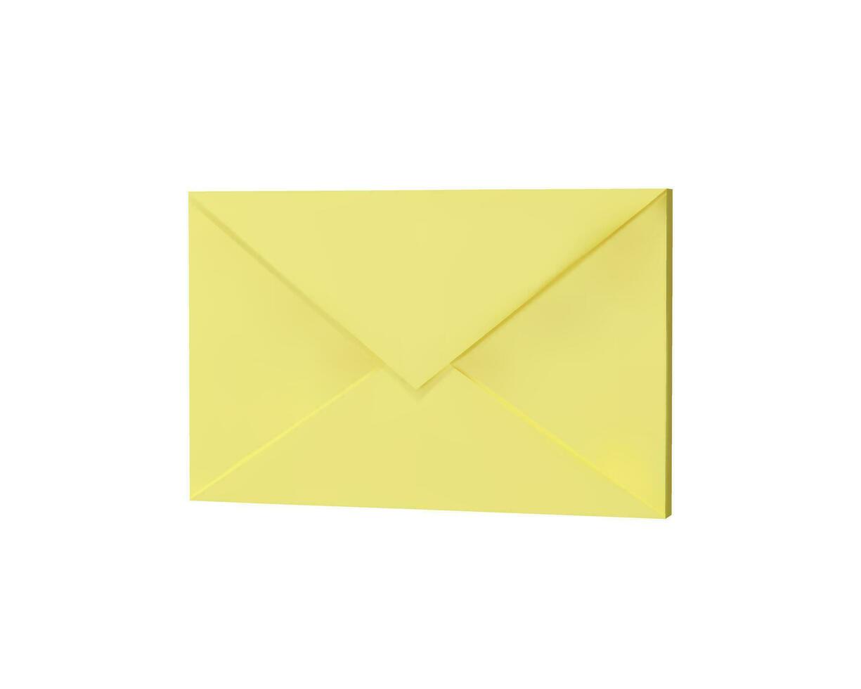 3d rendre Vide Jaune lettre papier côté voir. réaliste vecteur illustration dans Plastique style. email message symbole pour entreprise, bureau. livraison enveloppe pâte à modeler. façon de la communication