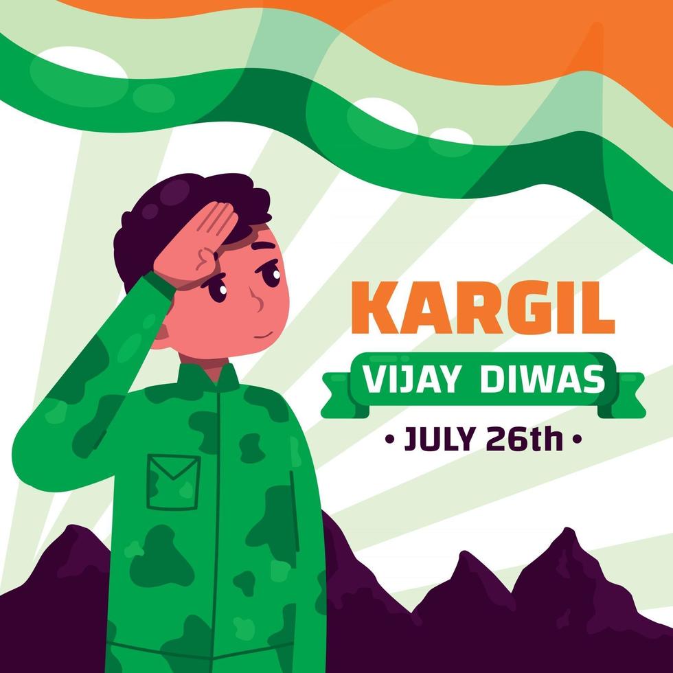 Kargil Vijay Diwas saluant avec un soldat indien vecteur