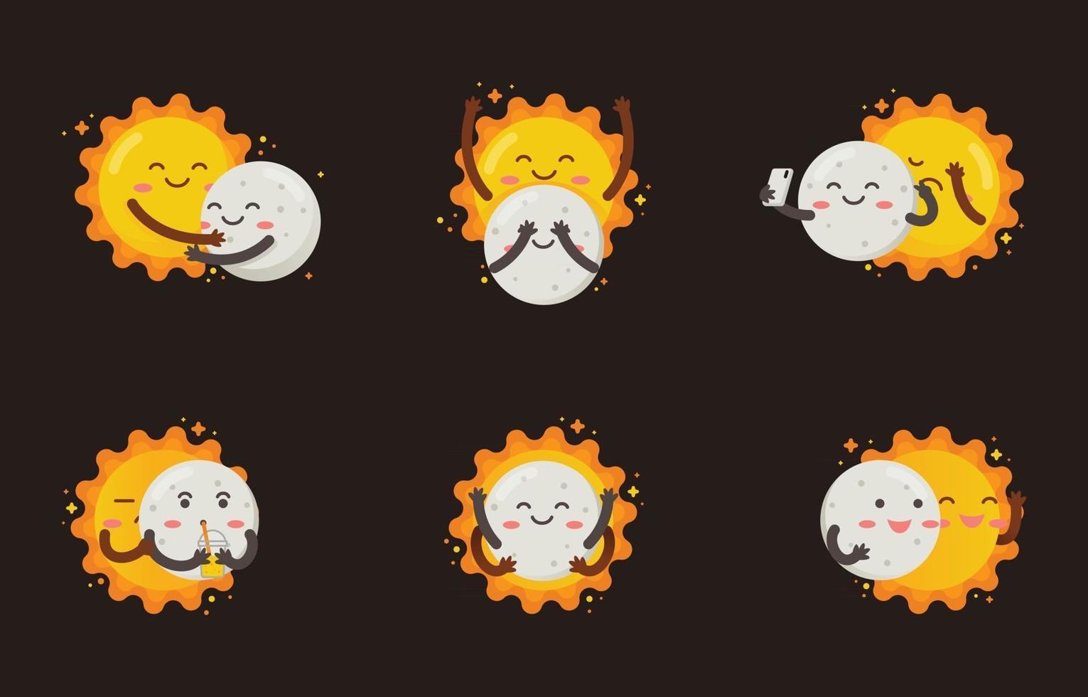 adorables autocollants de phase d'éclipse solaire vecteur