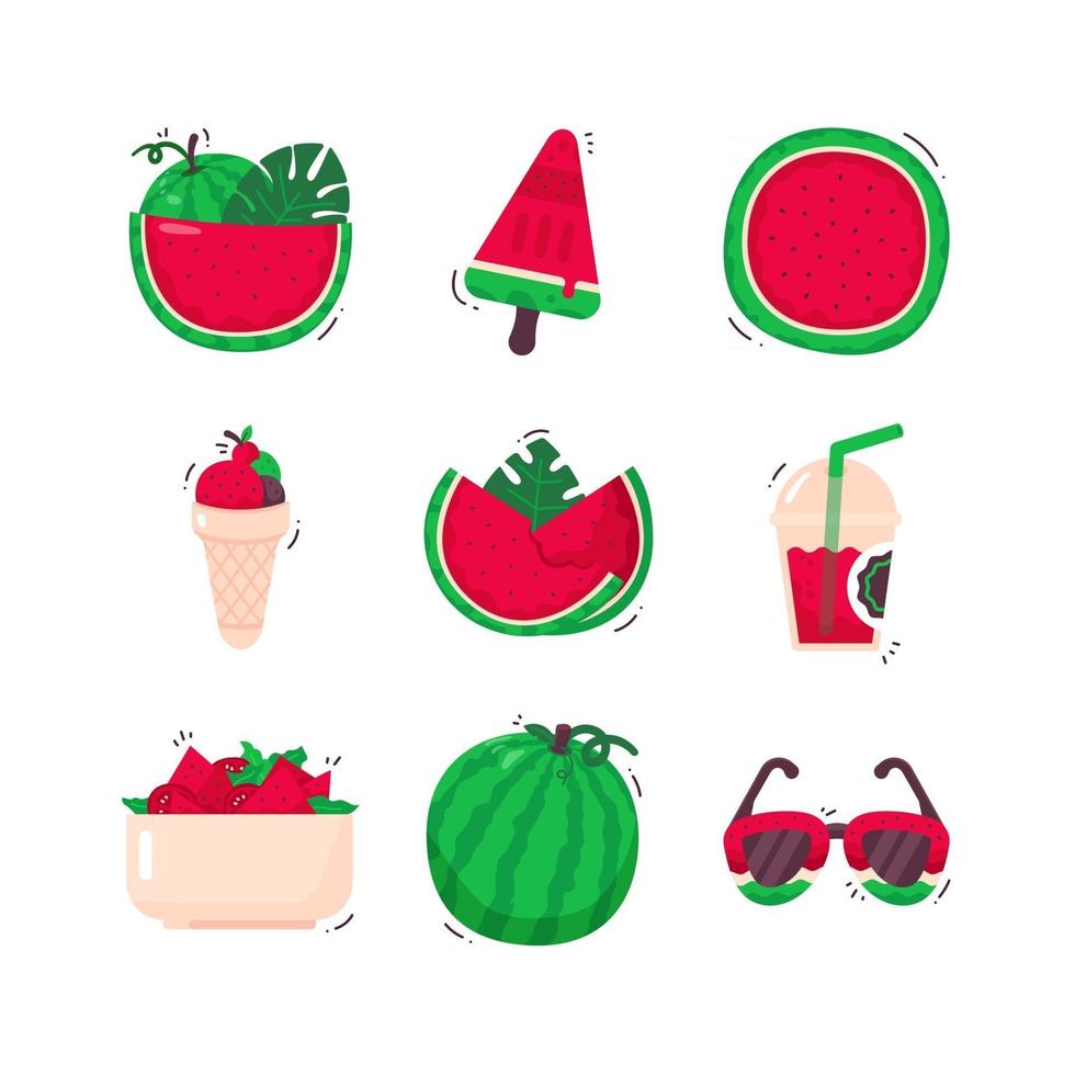 icônes de fruits de pastèque vecteur
