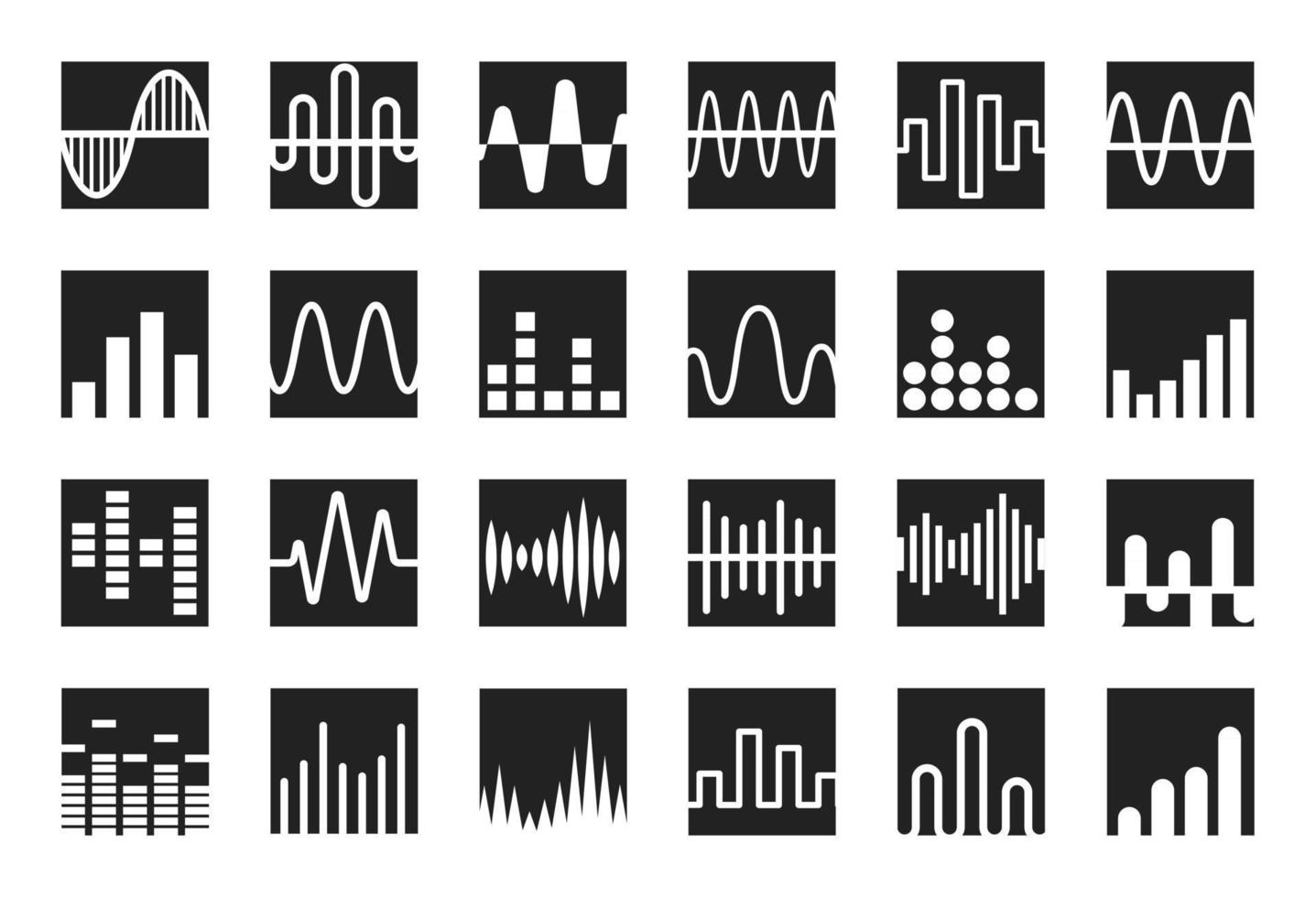 jeu d'icônes de vagues. modèle de logo de courbes d'ondes sonores, de musique et d'ondes radio. emblèmes vectoriels isolés. vecteur