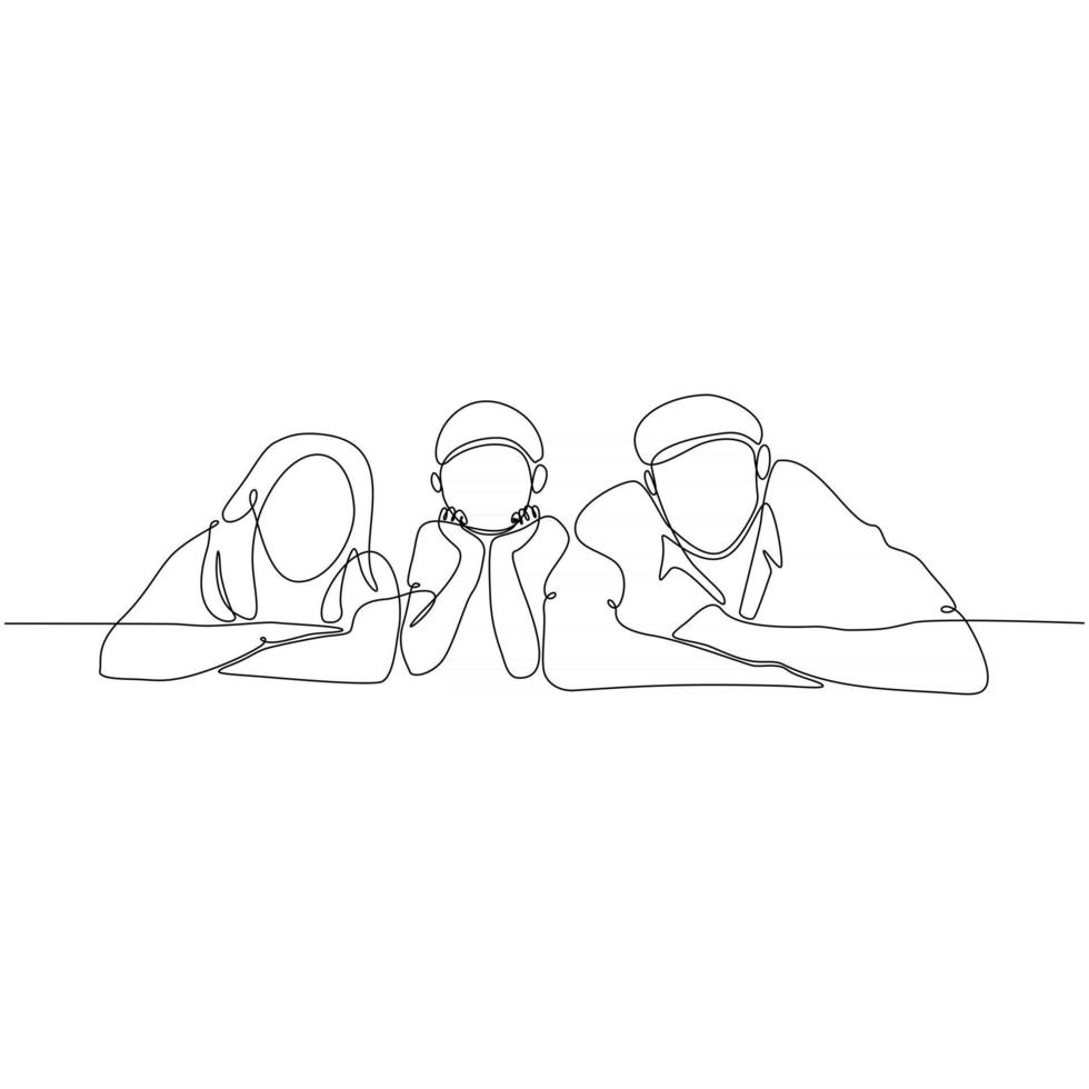 dessin au trait continu d'illustration vectorielle de famille heureuse vecteur