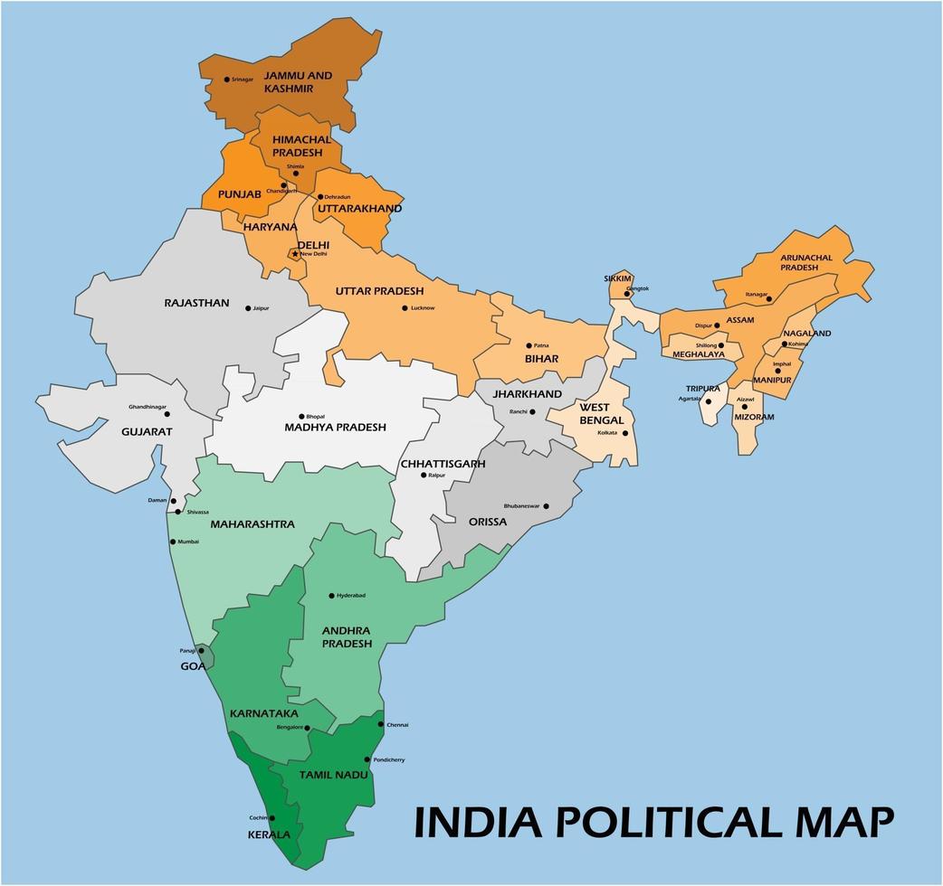 carte politique de l'inde diviser par l'état style de simplicité de contour coloré. vecteur