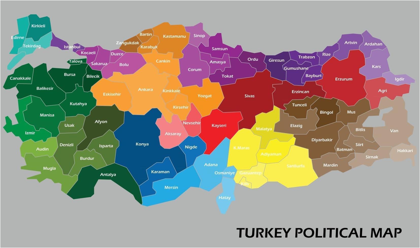 carte politique de la Turquie divisée par le style de simplicité des contours colorés de l'état. vecteur