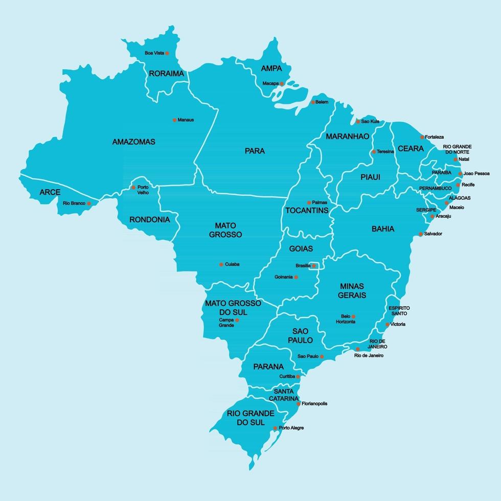 doodle dessin à main levée carte politique du brésil avec les grandes villes. illustration vectorielle. vecteur
