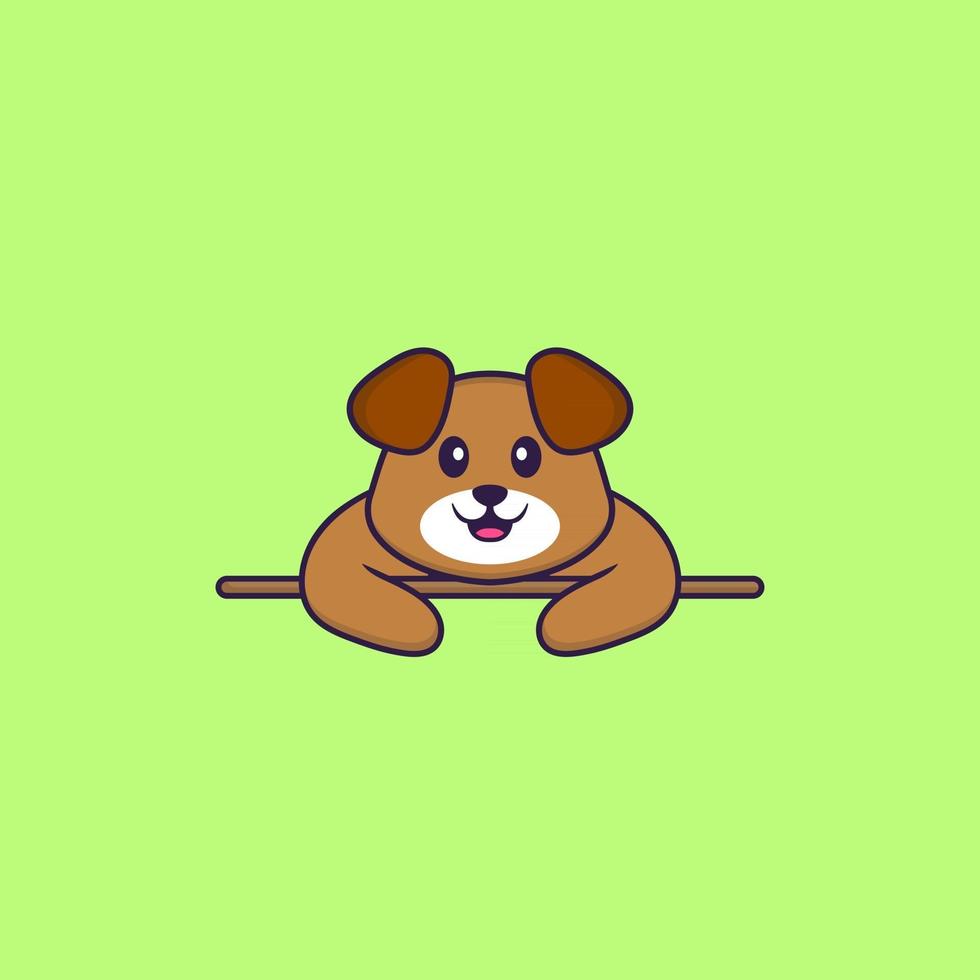 chien mignon couché. concept de dessin animé animal isolé. peut être utilisé pour un t-shirt, une carte de voeux, une carte d'invitation ou une mascotte. style cartoon plat vecteur