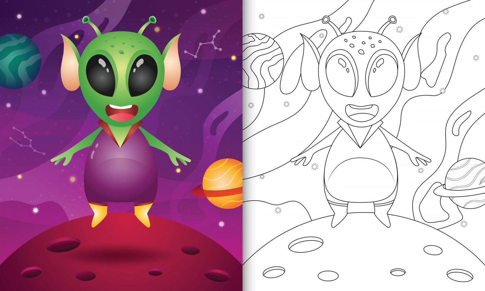 livre de coloriage pour les enfants avec un extraterrestre mignon dans la galaxie de l'espace vecteur