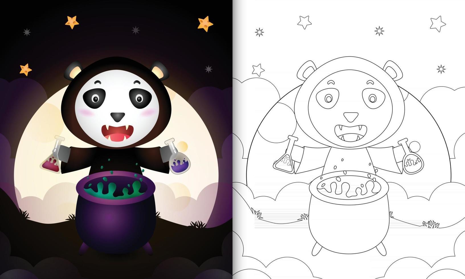 livre de coloriage avec un panda mignon utilisant le costume de sorcière halloween vecteur