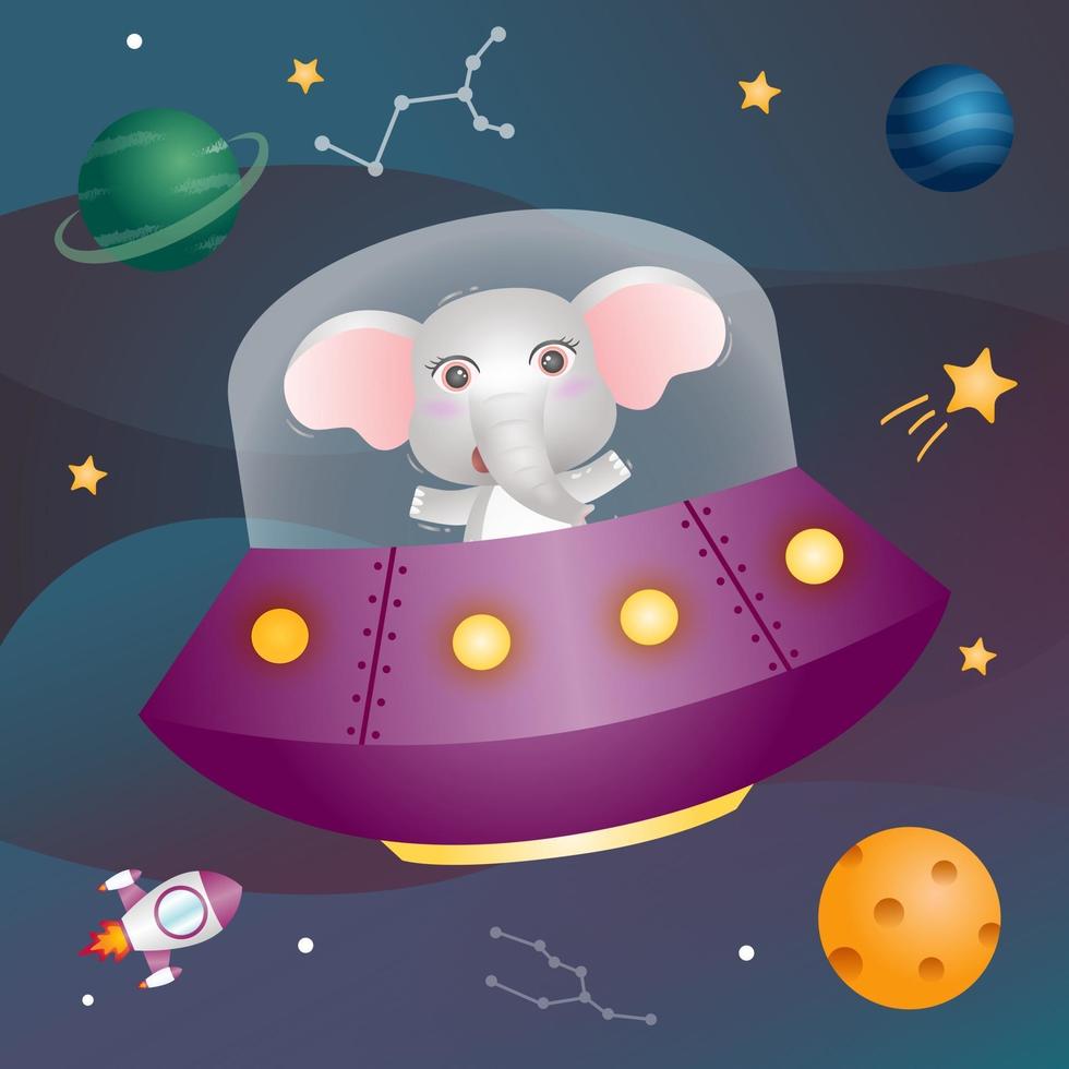 éléphant mignon dans la galaxie de l'espace vecteur