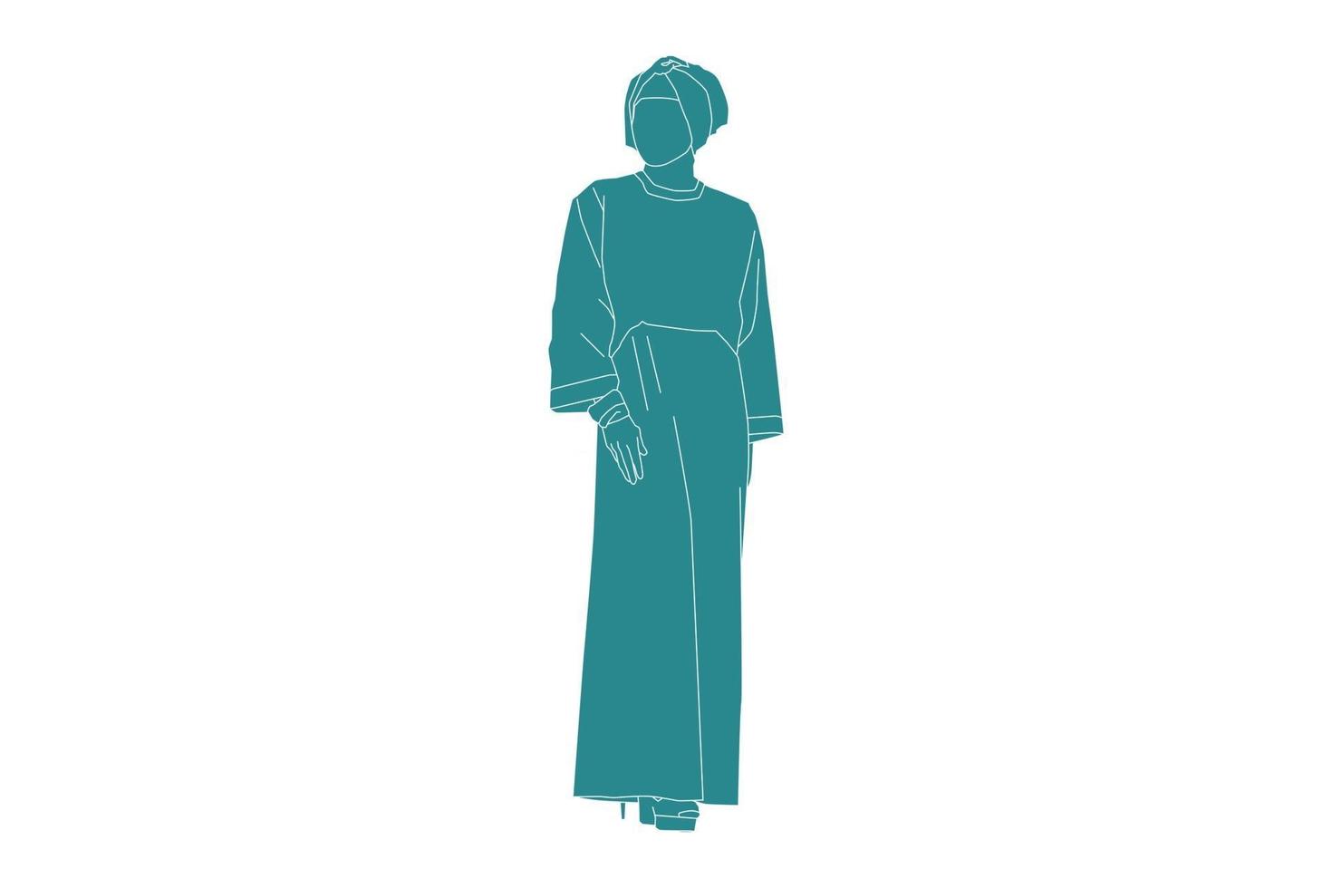 illustration vectorielle de femme musulmane à la mode posant, style plat avec contour vecteur