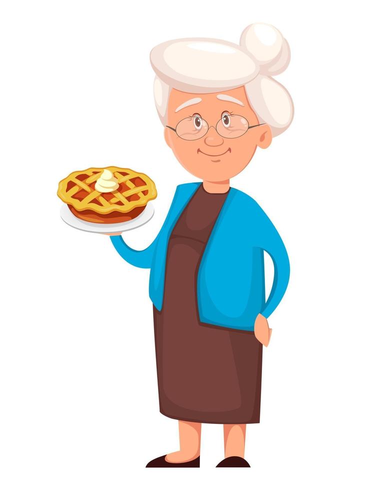 grand-mère tenant une délicieuse tarte 2841367 Art vectoriel chez Vecteezy