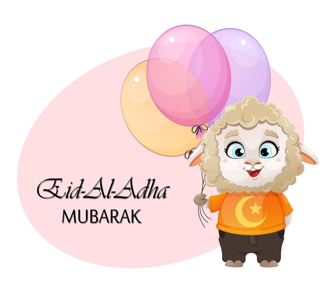 eid al-adha moubarak. bélier de personnage de dessin animé drôle vecteur