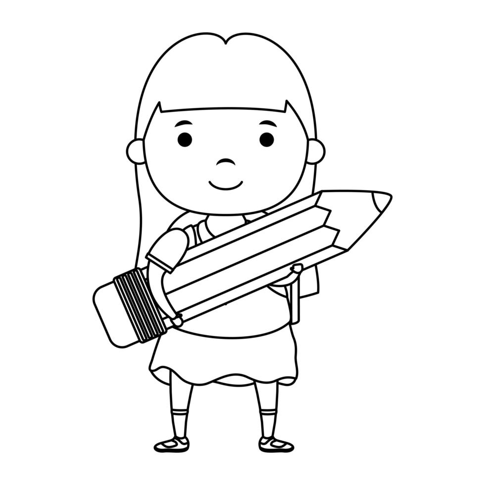 jolie petite fille étudiante avec personnage de crayon vecteur