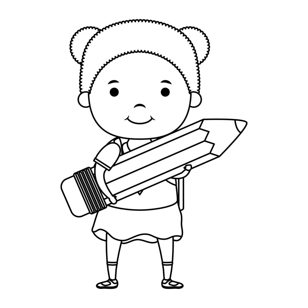 jolie petite fille étudiante avec personnage de crayon vecteur