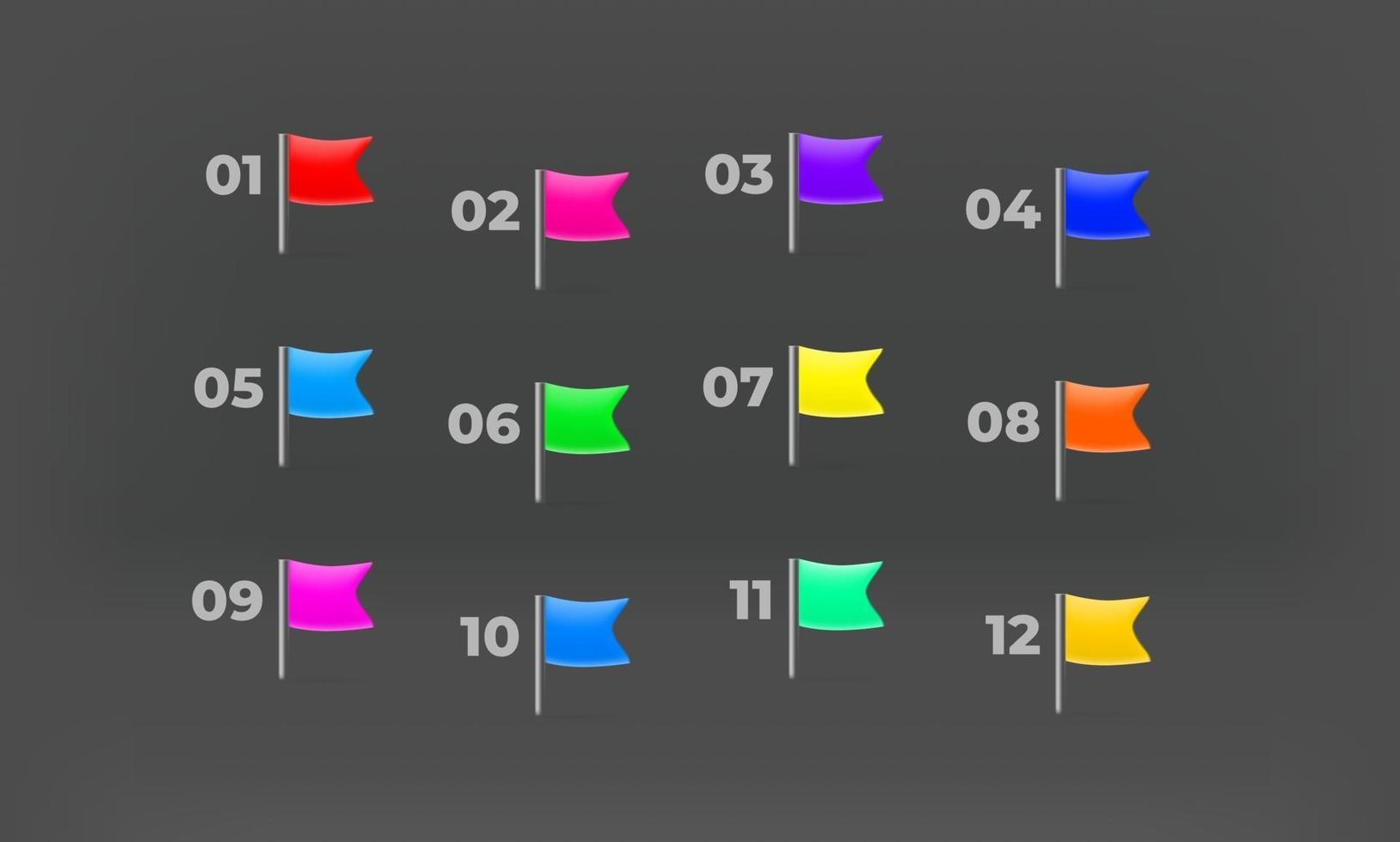 balles de drapeau de couleur avec des chiffres. collection d'épingles de carte. éléments vectoriels d'infographie pour la conception vecteur