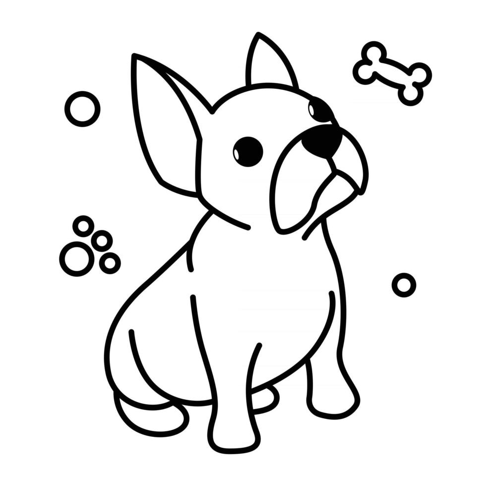 dessin animé d'illustration vectorielle ligne noire sur fond blanc d'un mignon bouledogue français. vecteur