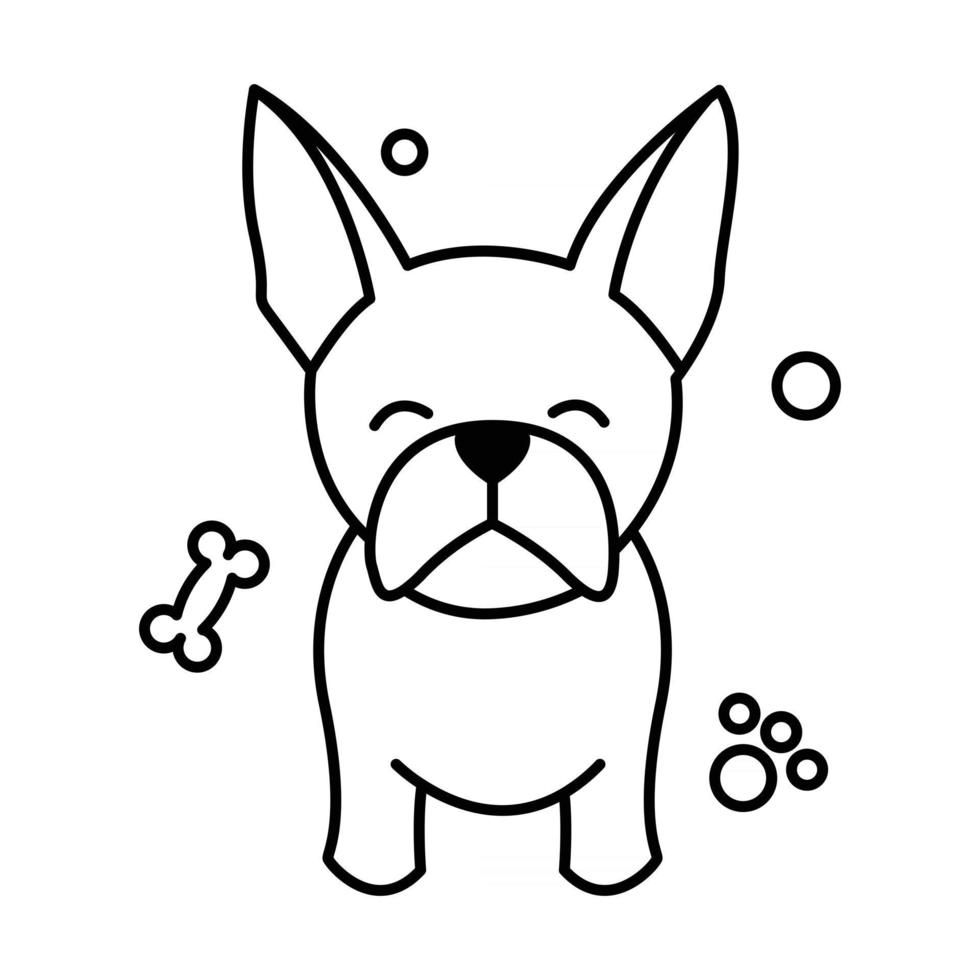 dessin animé d'illustration vectorielle ligne noire sur fond blanc d'un mignon bouledogue français. vecteur