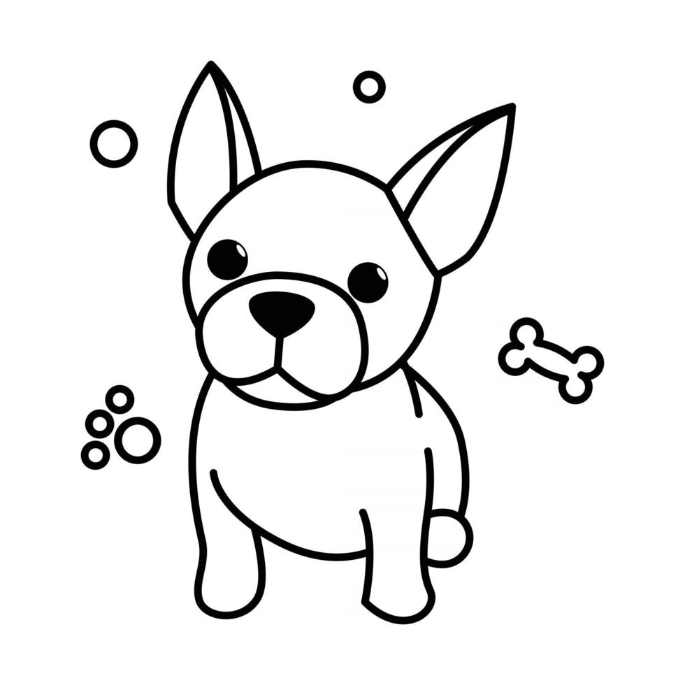 dessin animé d'illustration vectorielle ligne noire sur fond blanc d'un mignon bouledogue français. vecteur