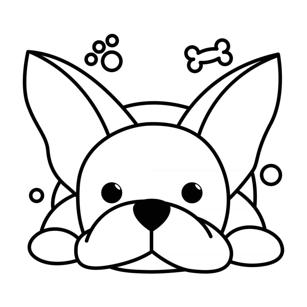 dessin animé d'illustration vectorielle ligne noire sur fond blanc d'un mignon bouledogue français. vecteur