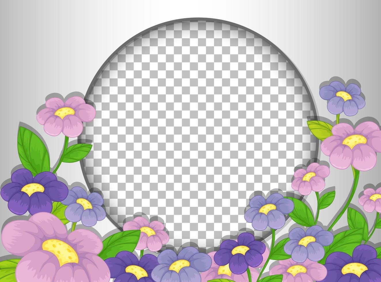 cadre rond transparent avec modèle de fleurs violettes vecteur