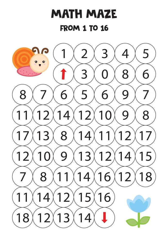 jeu de maths pour enfants. l'escargot va à la fleur. vecteur