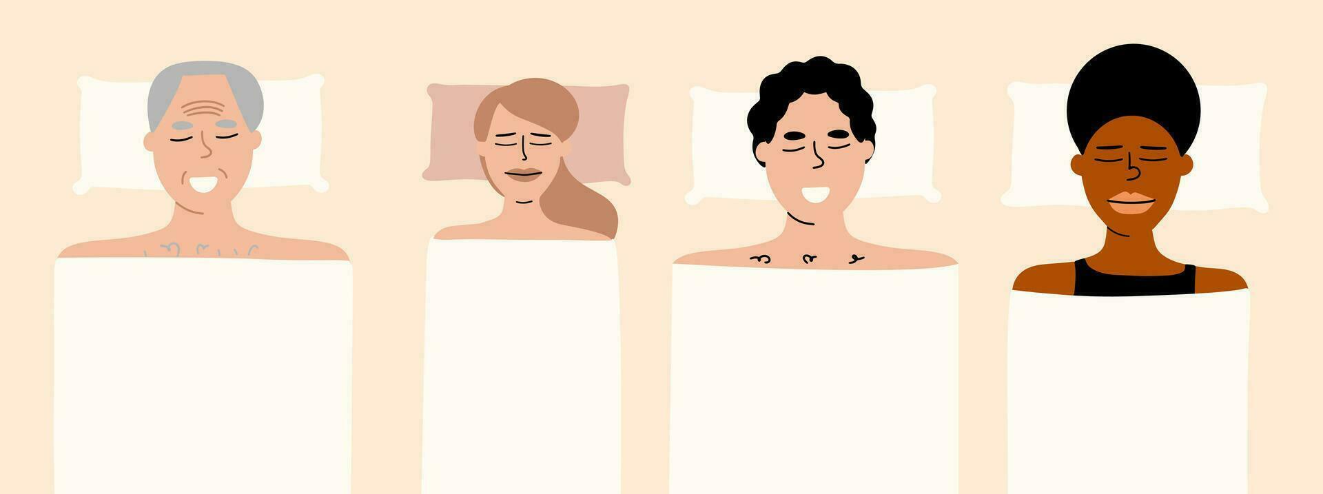 gens de différent âge dormir. vecteur illustration dans main tiré style.