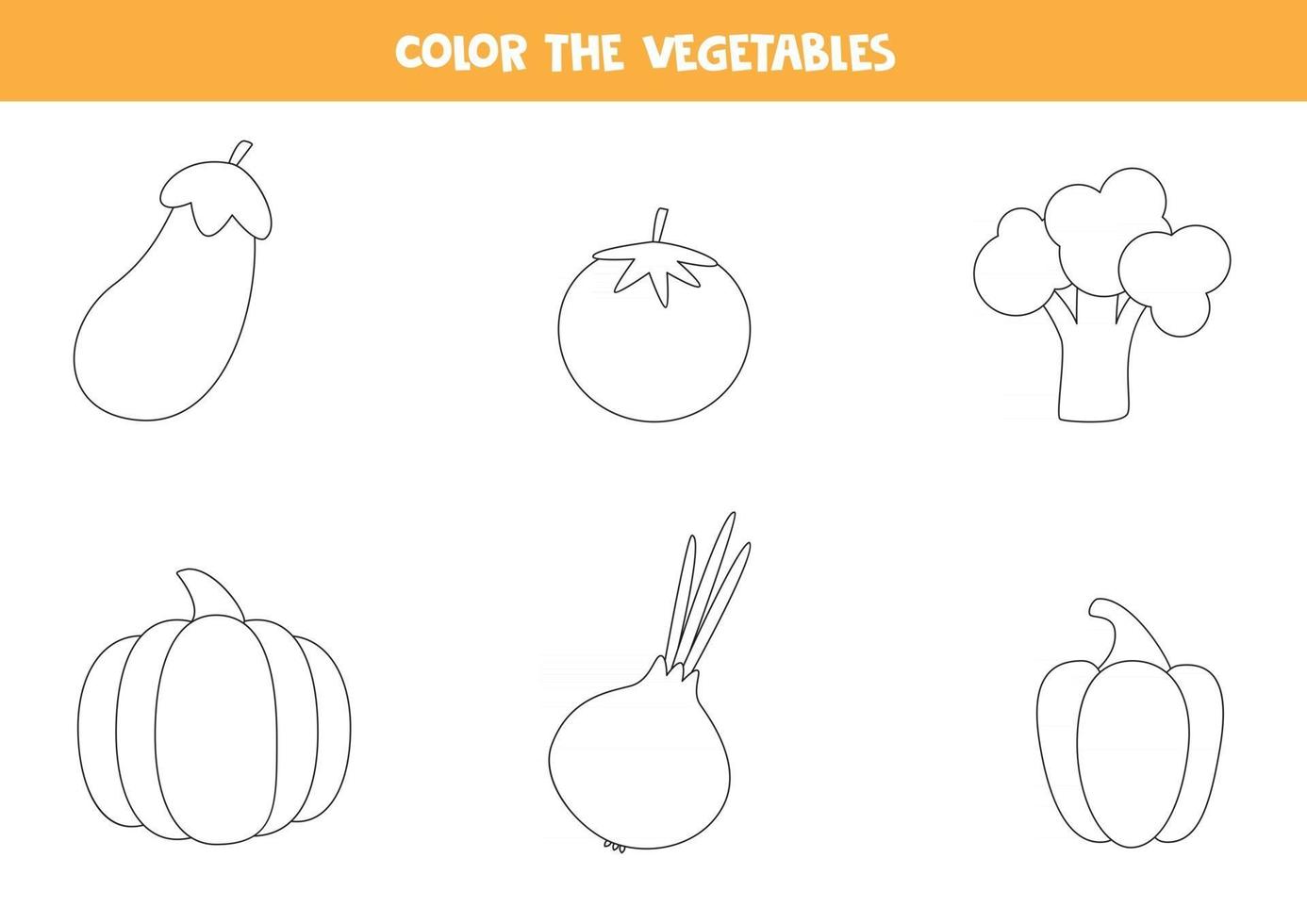 pages à colorier avec des légumes pour les enfants d'âge préscolaire, vecteur